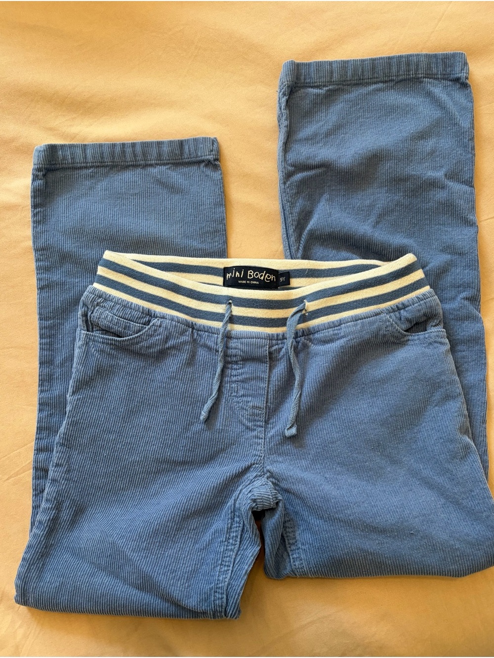 Mini Boden Blue Corduroy Joggers with Striped Waistband